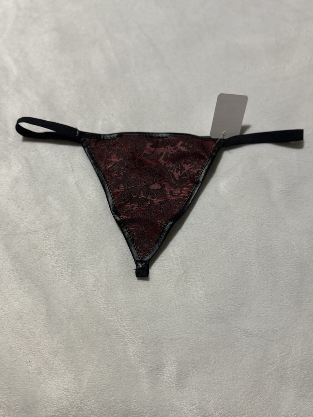 New Women’s Floral Brocade Thong V-String Lingerie Satin Trim Red Silver Black